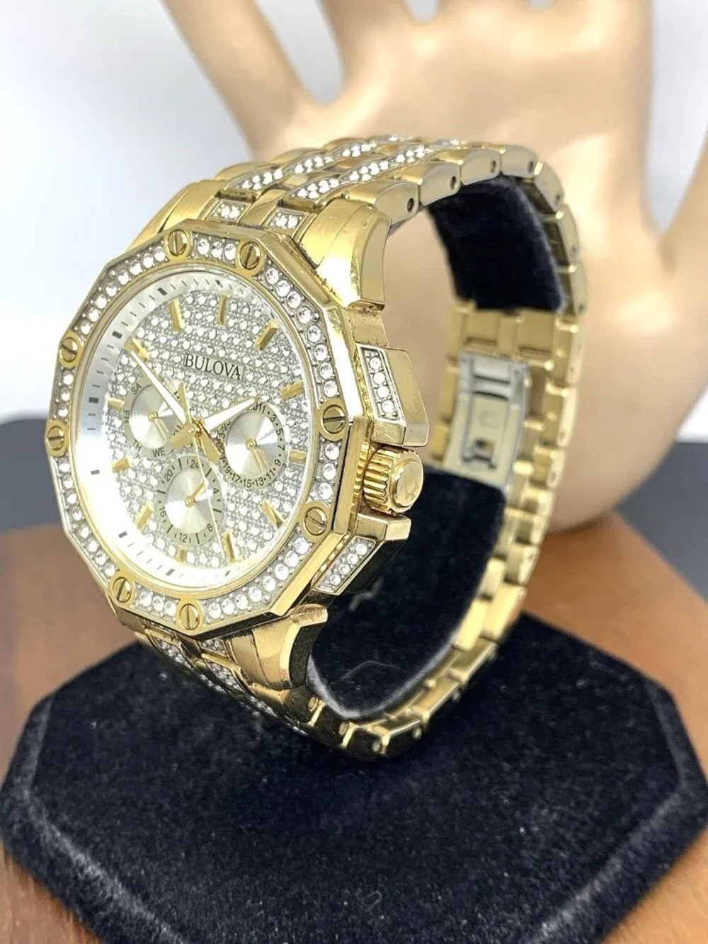 Bulova Men's Watch 98C126 Octava Quartz Gold Stainless Steel Gemmed Dial 42mm